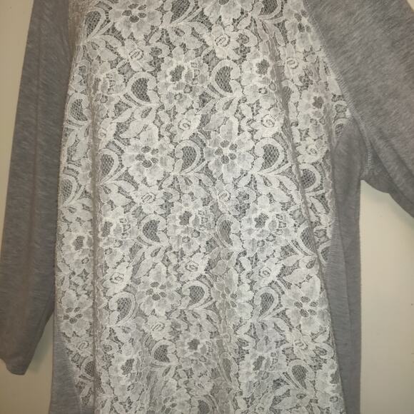 Sunday Cowl Neck Top Sz 2X Gray White Lace Front Panel Lightweight Sweater - Picture 4 of 16